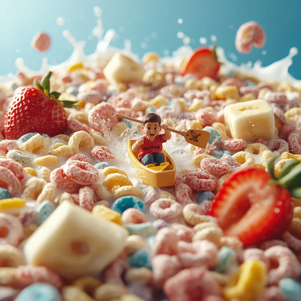 A Boy’s Epic Race Through a Giant Bowl of Cereal | Best AI Photo Prompt
