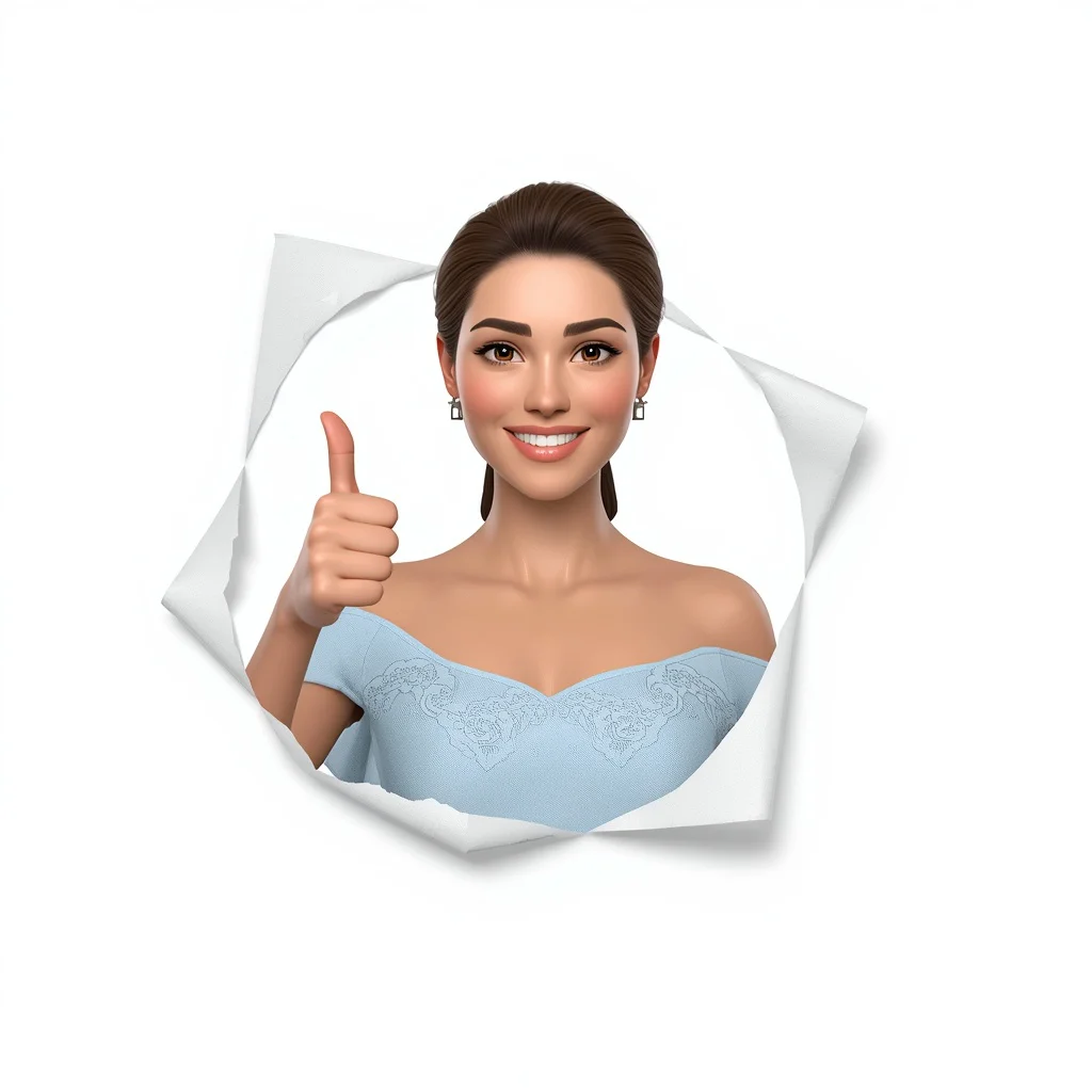 A Cheerful Woman Giving Thumbs-Up in a Powder Blue Cocktail Dress | Ultra-clean High-resolution Sharp