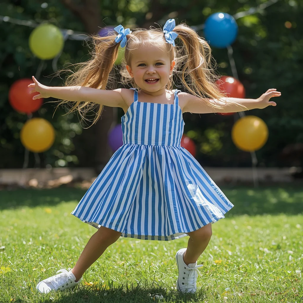 A Confident Girl in a Striped Sundress for a Summer Party | ChatGPT image generator text