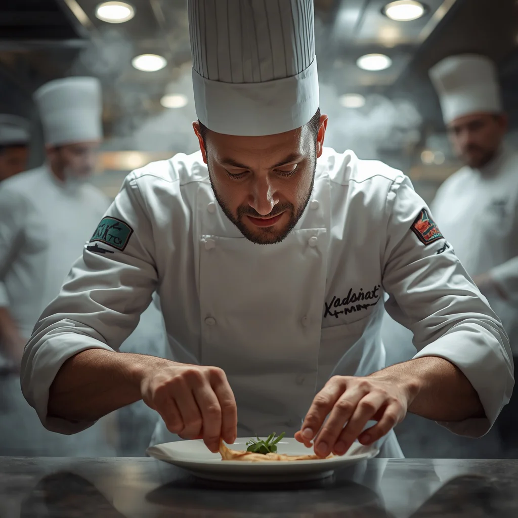 A Man’s Intense Focus as a Master Chef in a Michelin-Starred Kitchen