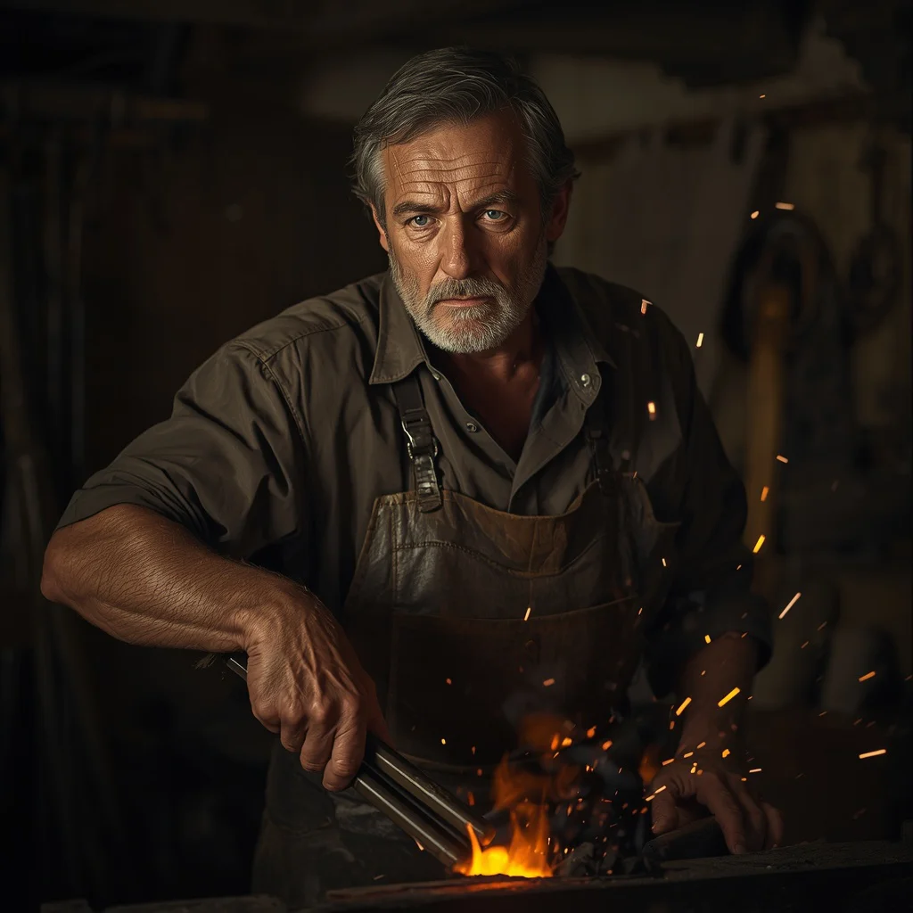 A Man’s Quiet Strength as an Old West Blacksmith in His Forge