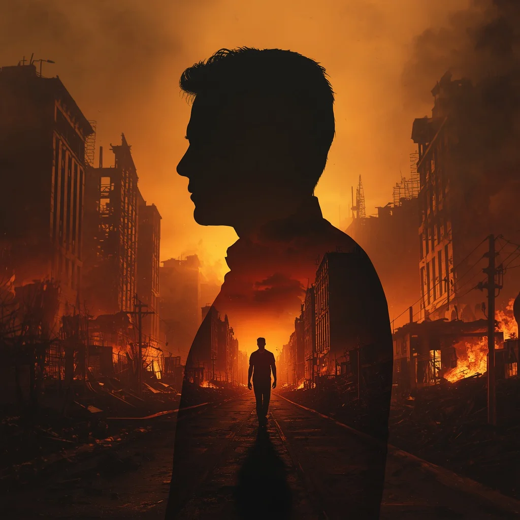 A Reflective Figure in a Post-Apocalyptic Urban Dystopia