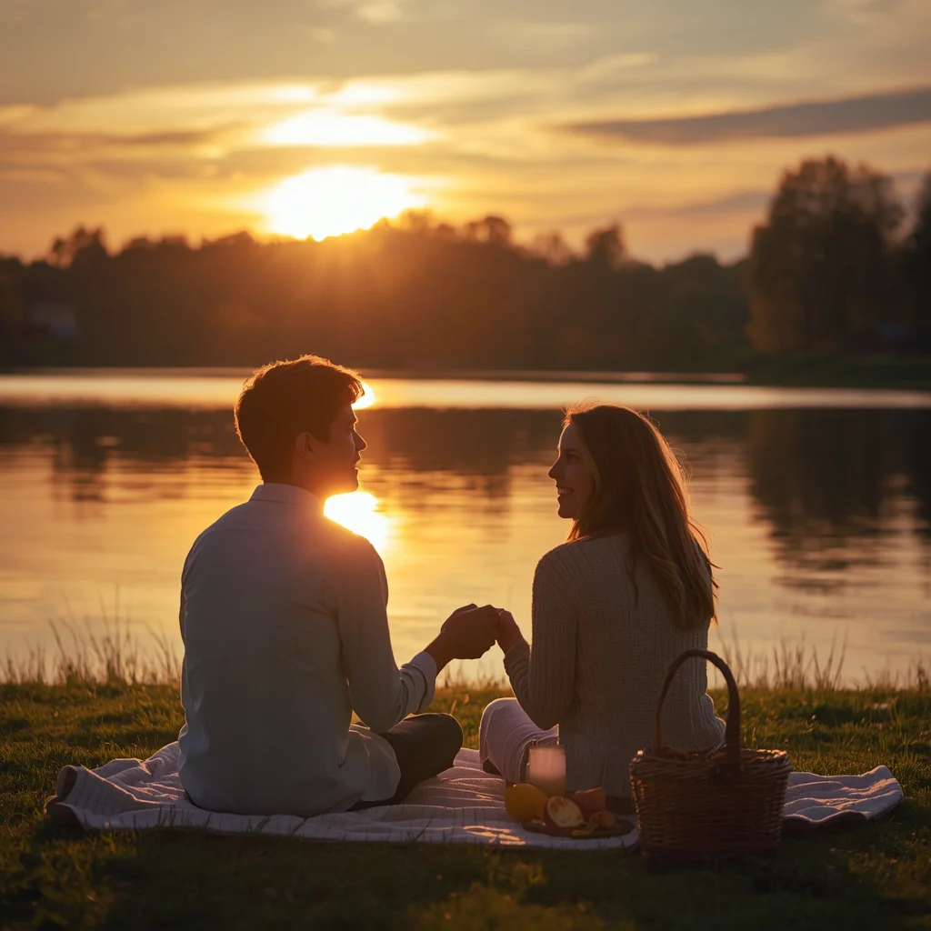 A Serene Couple’s Lakeside Picnic at Golden Hour | Banana prompts app