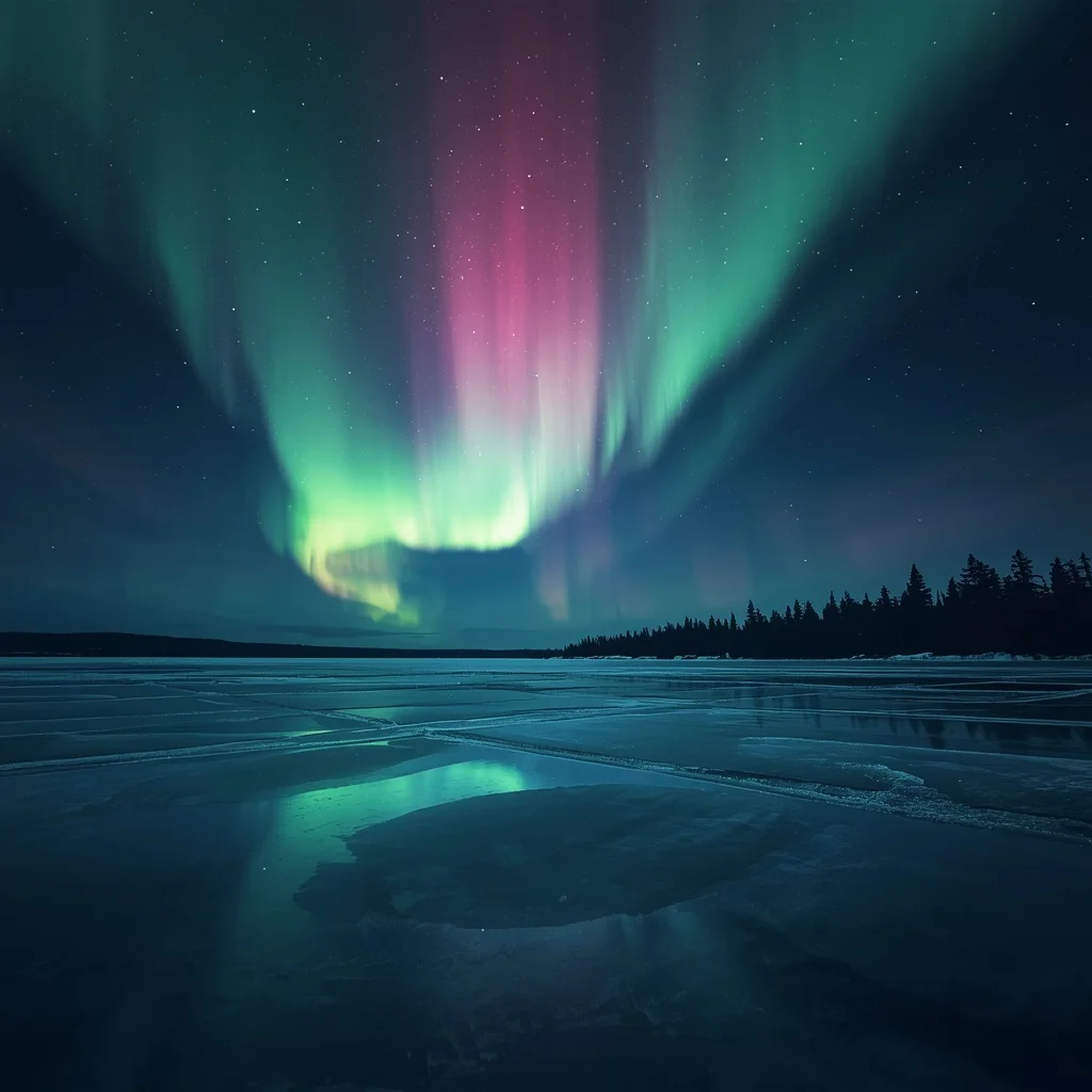 Aurora Borealis Splendor: Cosmic Dance Over a Frozen Lake | ChatGPT photo prompt generator