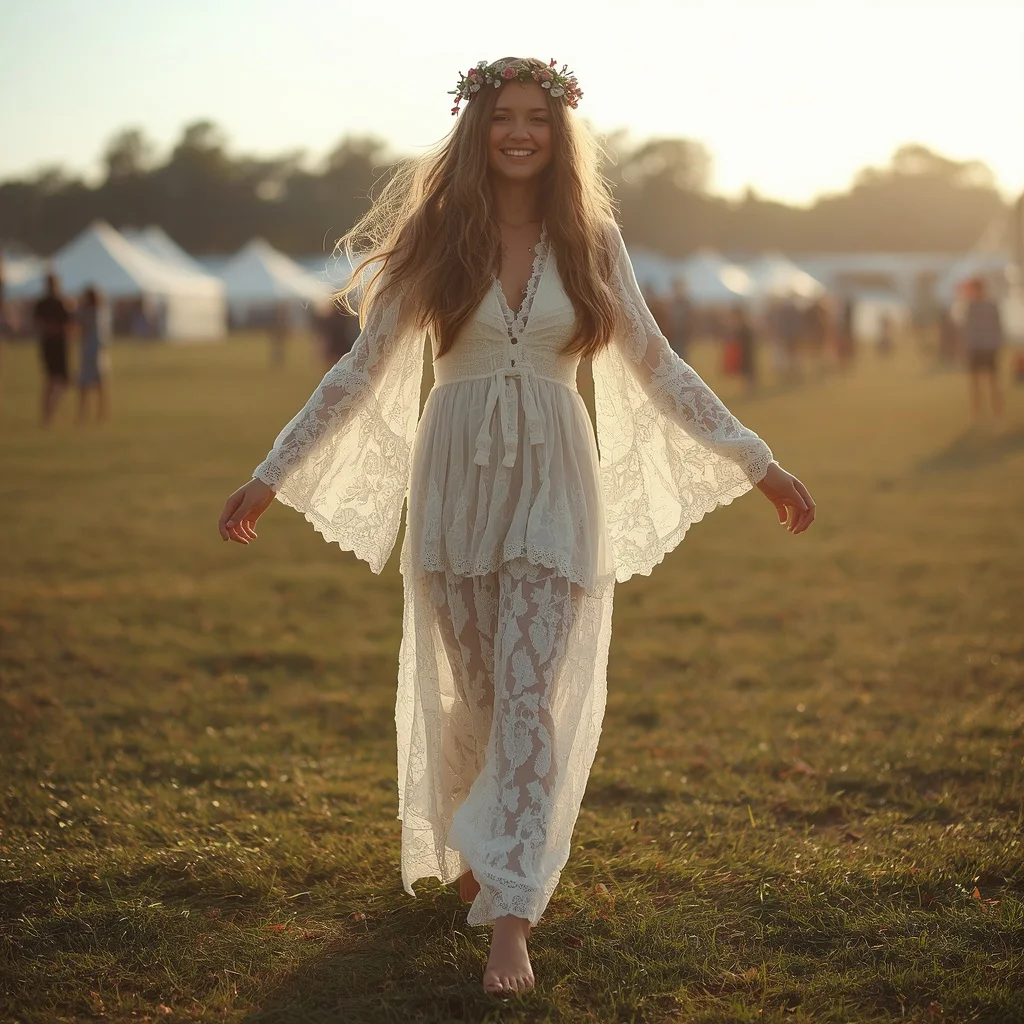Bohemian Rhapsody: Flowing White Lace Dress for a Festival