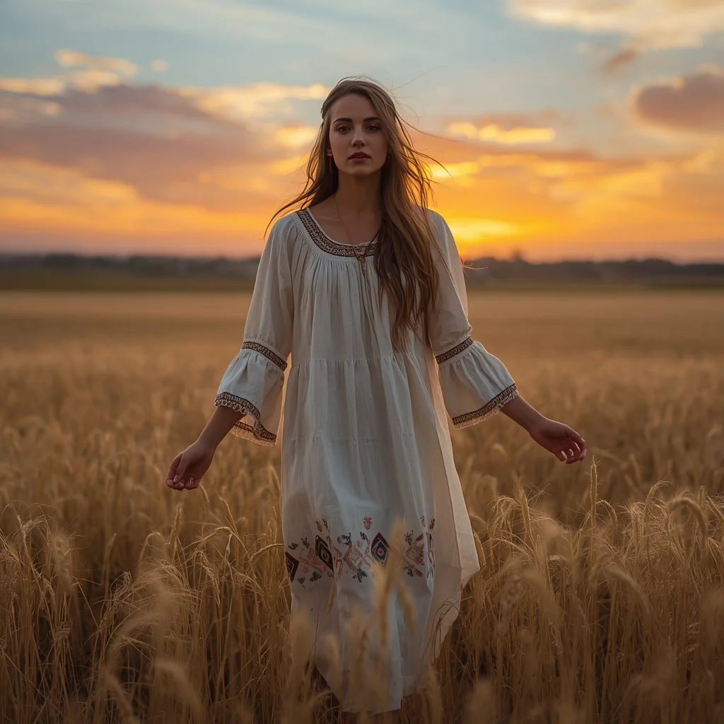 Bohemian Rhapsody in an Embroidered Folk Dress at Sunset | photo prompt