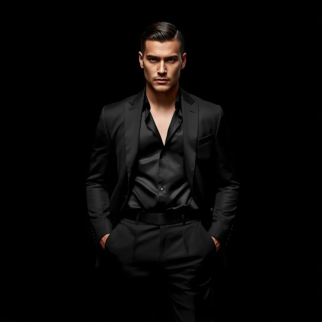 Confident Male Model in Sleek All Black Ensemble | High-fashion Full-body Stylish