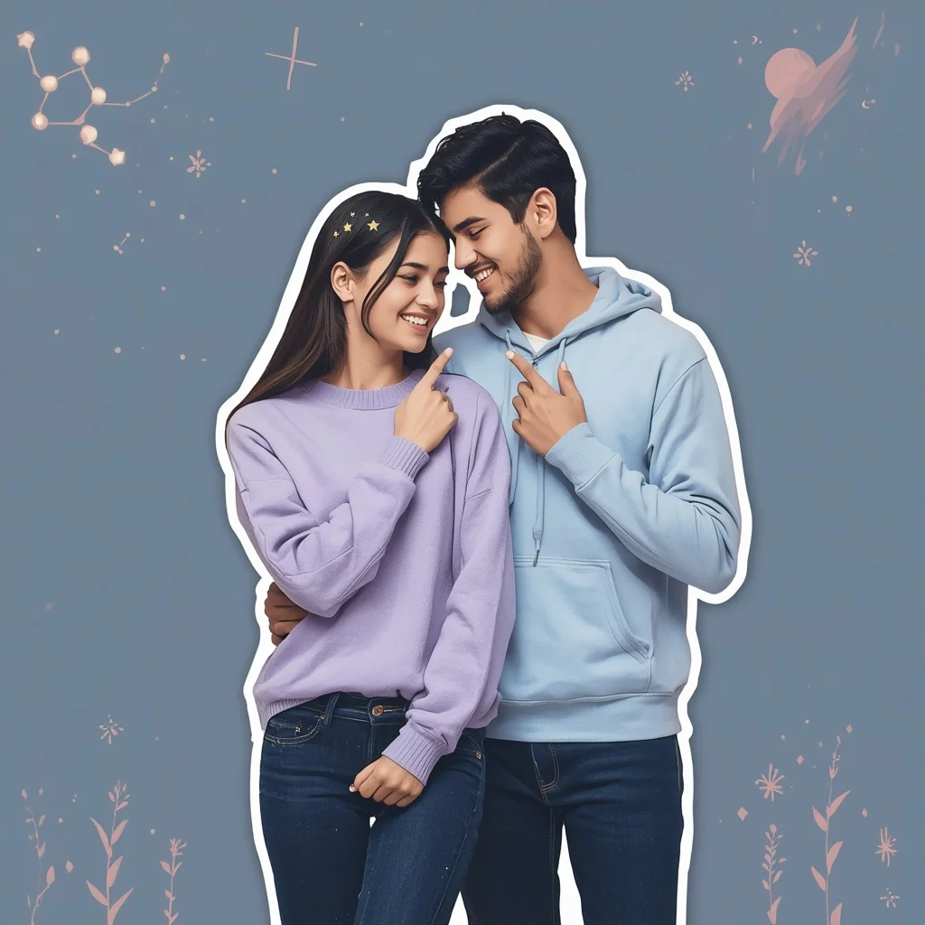 Cosmic Night Pastel Sticker Art Couple with Starry Background | Trending couple prompt link