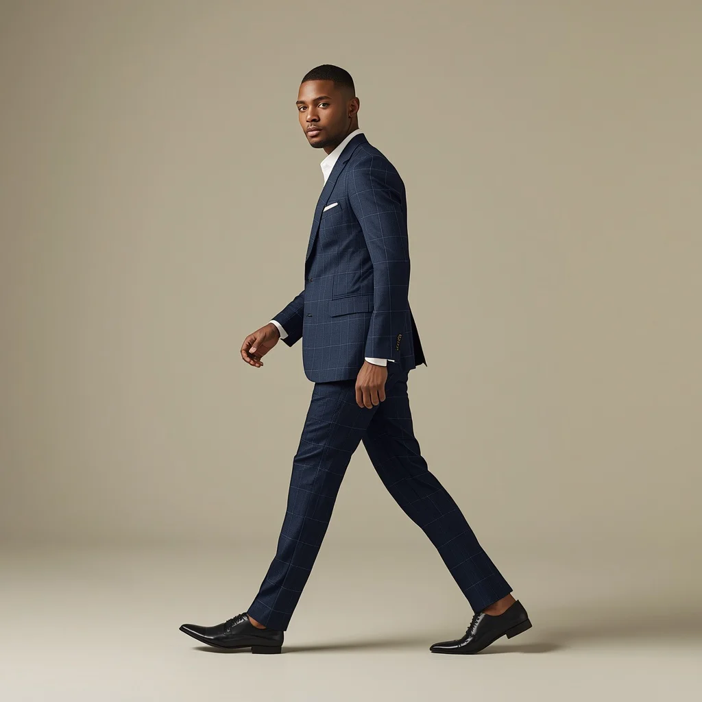 Dapper Young Man in Navy Blue Windowpane Suit | Stylish Modern Man