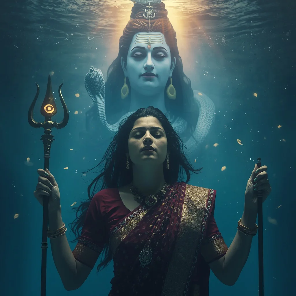 Divine Underwater Realm: Shiva’s Presence and Mystical Serpent | Divine Underwater Realm