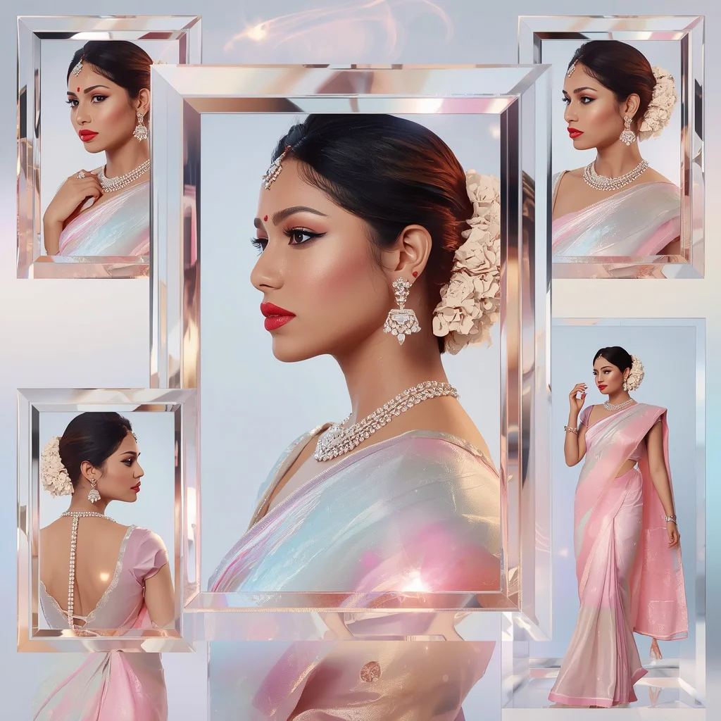 Elegant Crystal-Like Transparent Frames Highlighting Festive Saree | prompt for Gemini girl attitude