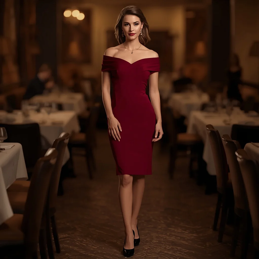 Elegant Off-the-Shoulder Dress for a Refined Dinner Engagement | gemini ai photo