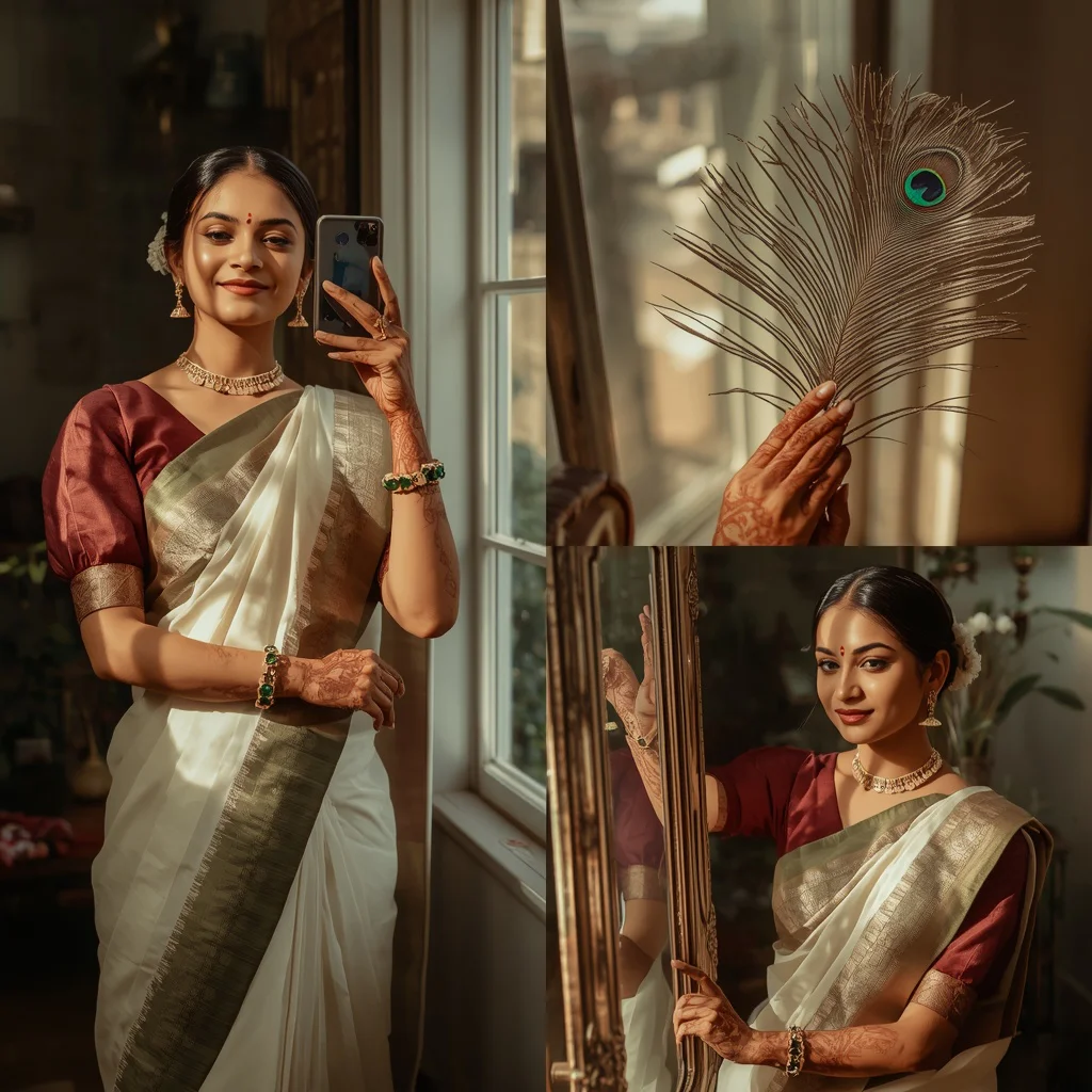 Elegant Traditional Indian Aesthetic Collage: Sunlit Window Charm | Elegant Traditional Indian