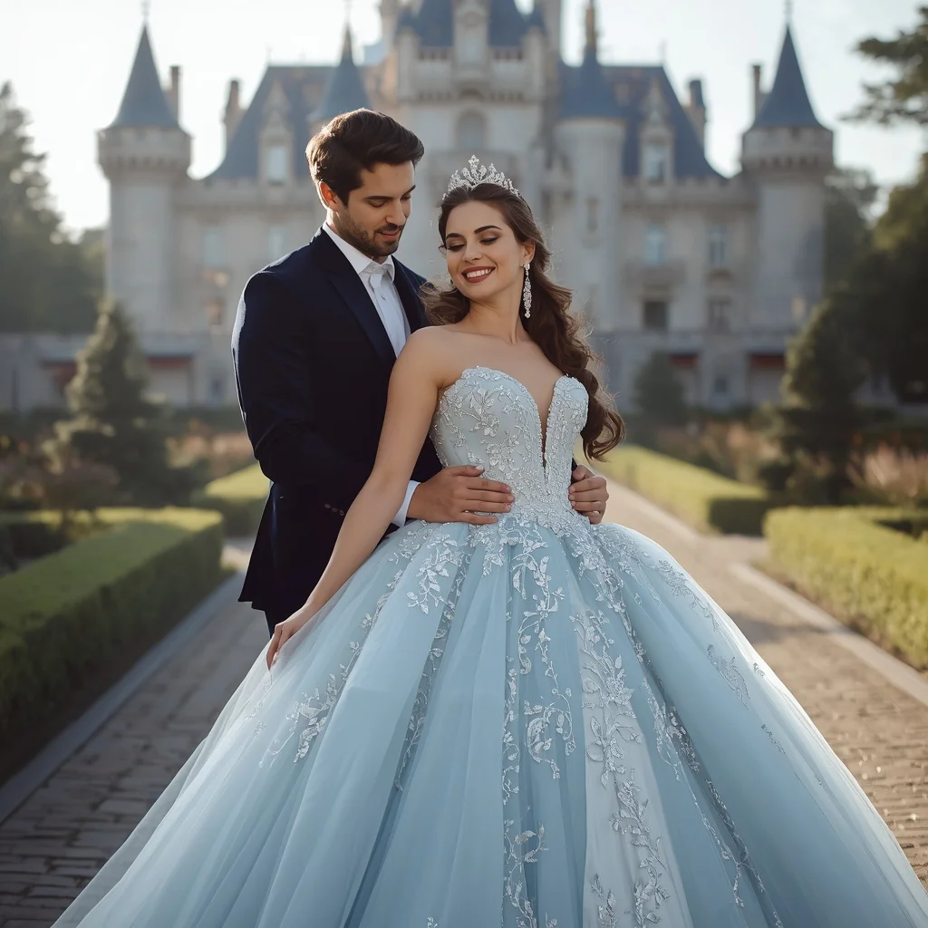 Fairytale Castle Romance: Gown and Prince Charming | free ai prompt