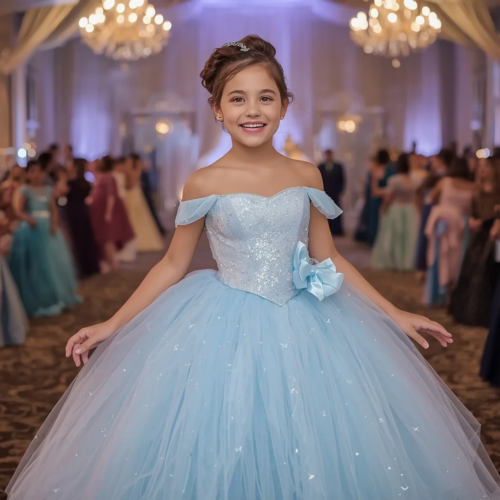 Fairytale Charm: Young Girl in a Glitter Tulle Gown | best ai prompts free