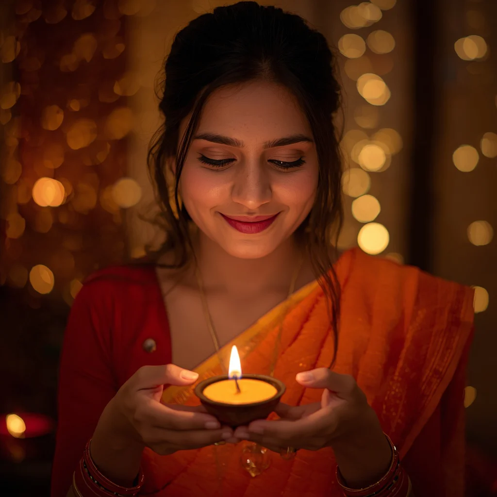 Festival of Lights: Diya Lighting with Joyful Expression | Prompt new