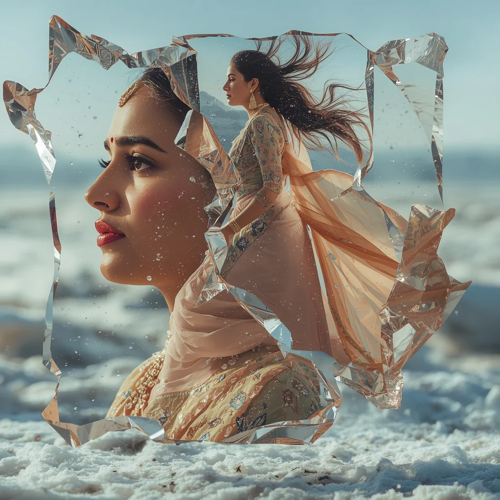 Frozen Time Crystal Collage: Indian Woman in Still Motion Capture | Breathtaking Frozen Time