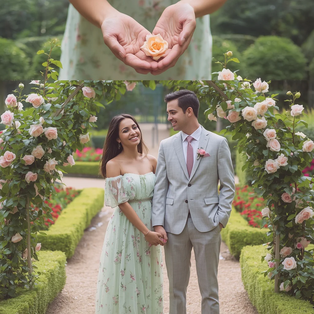 Garden Party Delight: A Romantic Outdoor Couple Portrait | Couple romantic prompt for ChatGPT