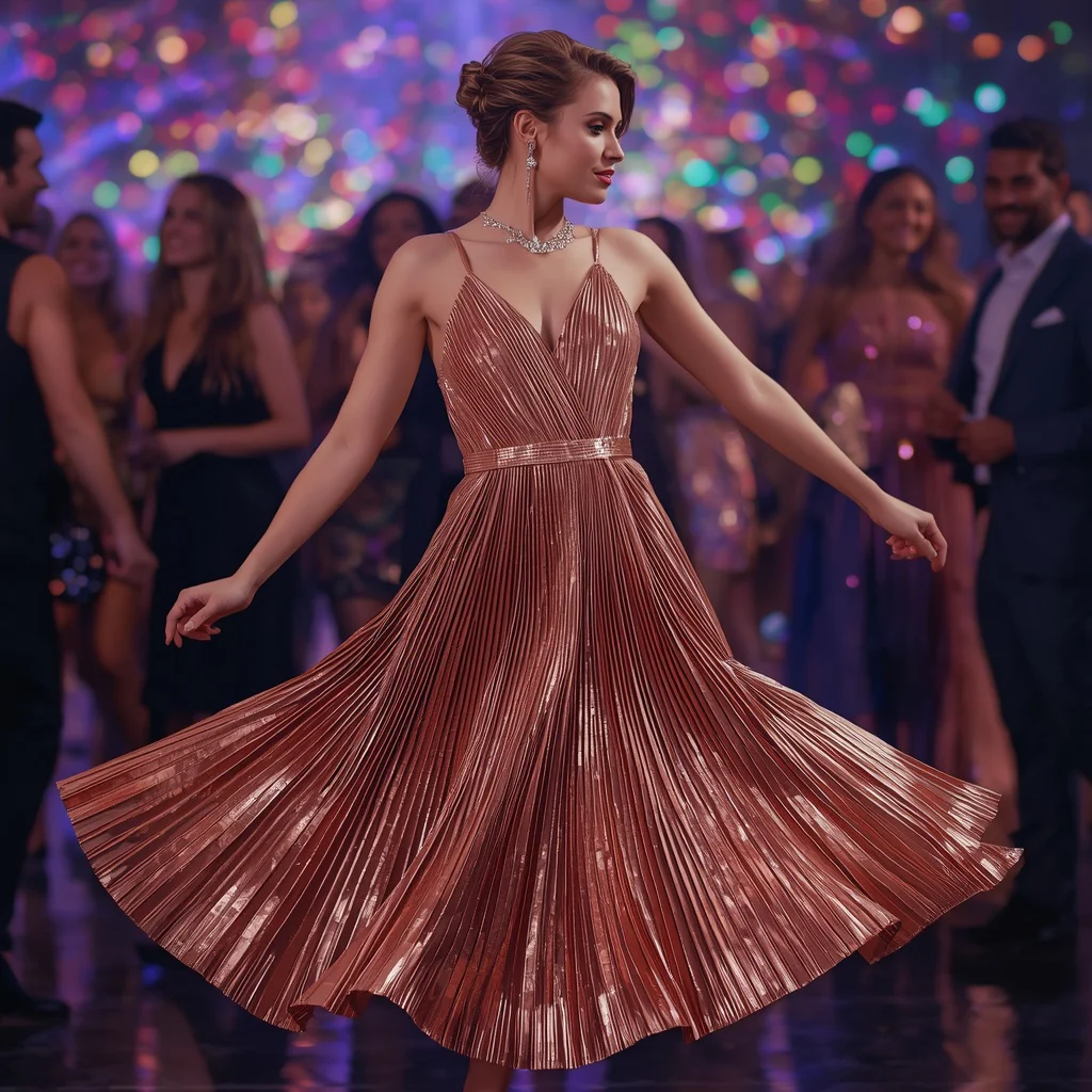 Glamorous Metallic Pleated Dress for a Dazzling Party Night | Trending prompt girls instagram