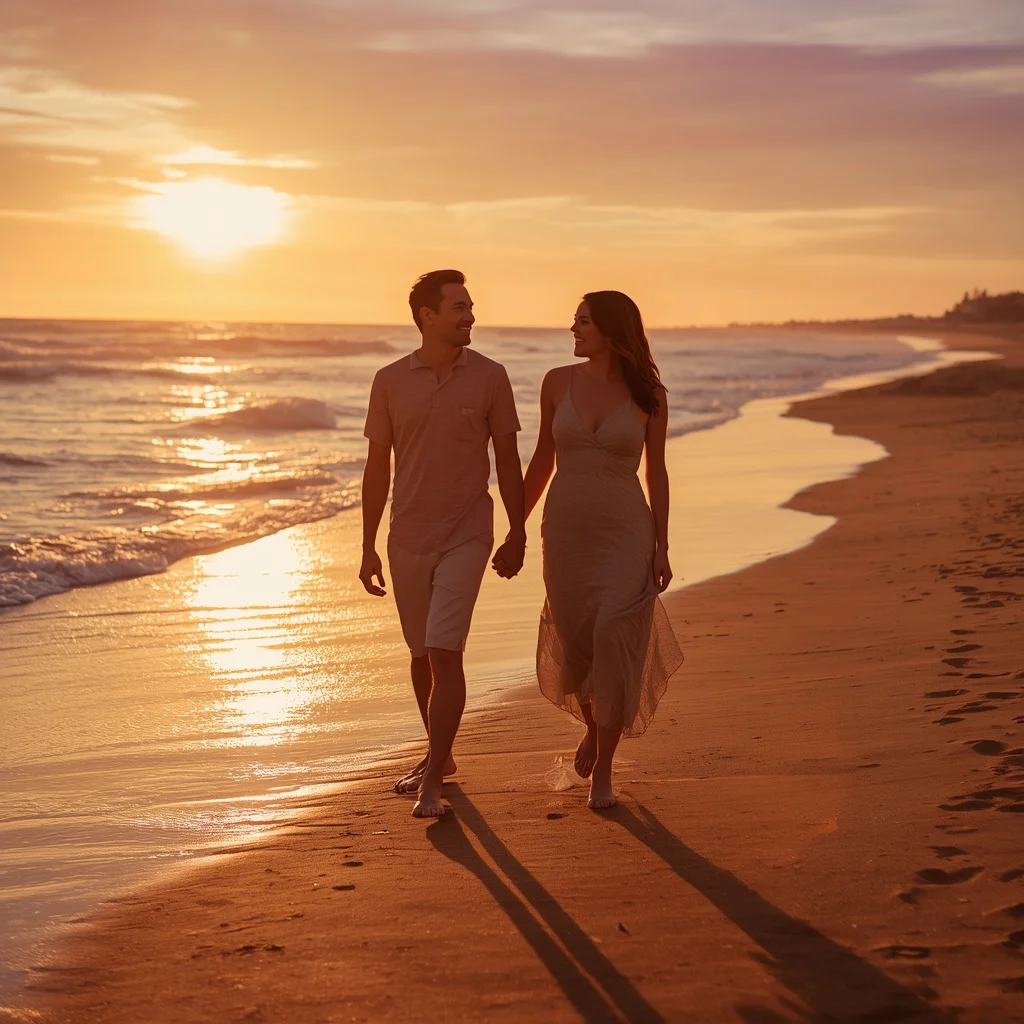 Golden Hour Engagement: A Couple’s Romantic Beach Walk