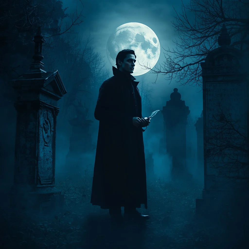 Gothic Poet: A Man in a Moonlit Graveyard | stable diffusion prompt