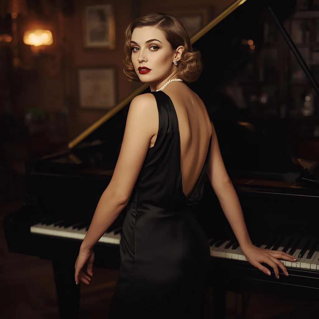 Hollywood Glamour: A Black Satin Bias-Cut Gown | anime ai prompt