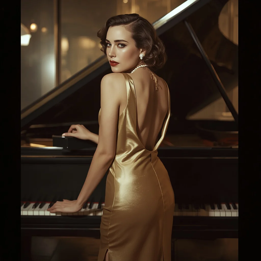 Hollywood Glamour: A Gold Satin Bias-Cut Gown | gemini photo prompt