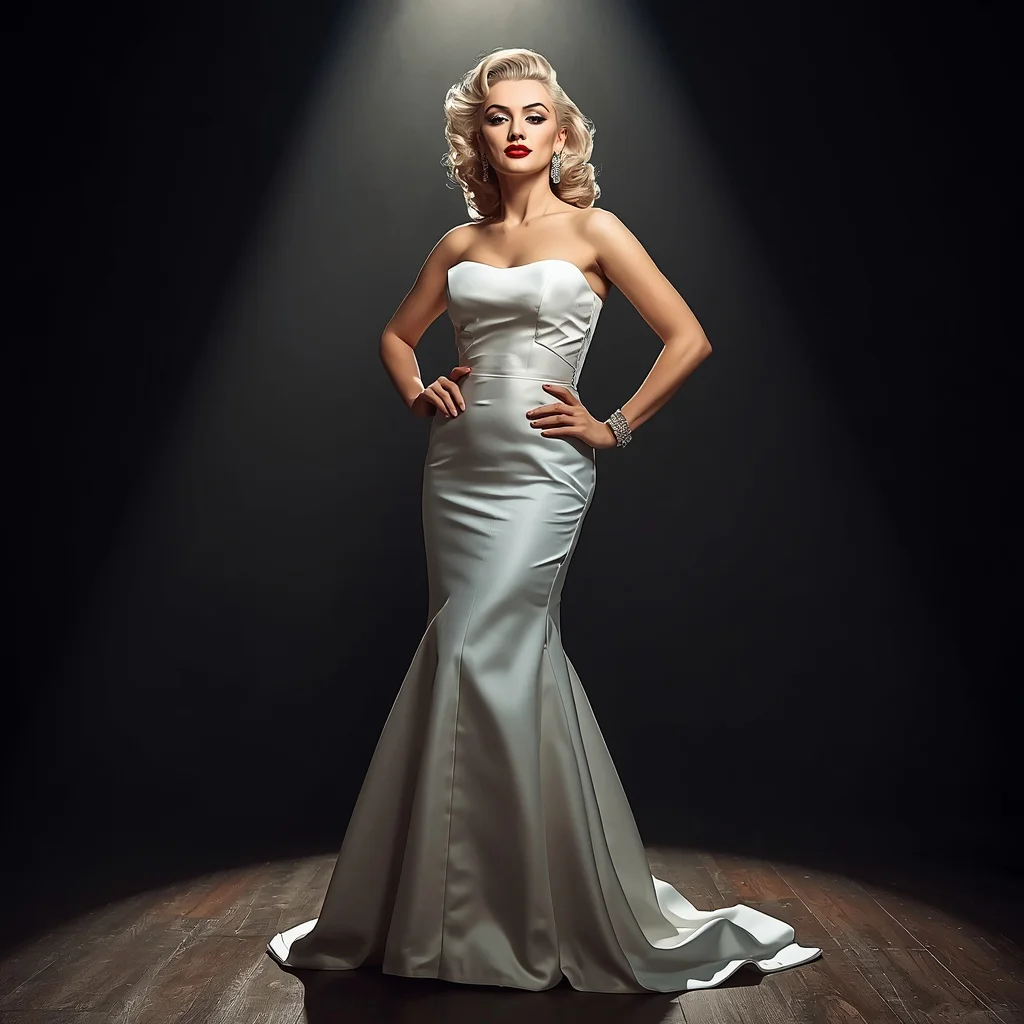 Hollywood Legendary Style: A White Strapless Fishtail Gown | girl photo prompt gemini