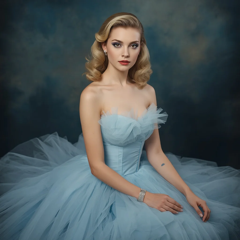 Hollywood Starlet: A Pale Blue Tulle Strapless Gown | Grok ai prompt