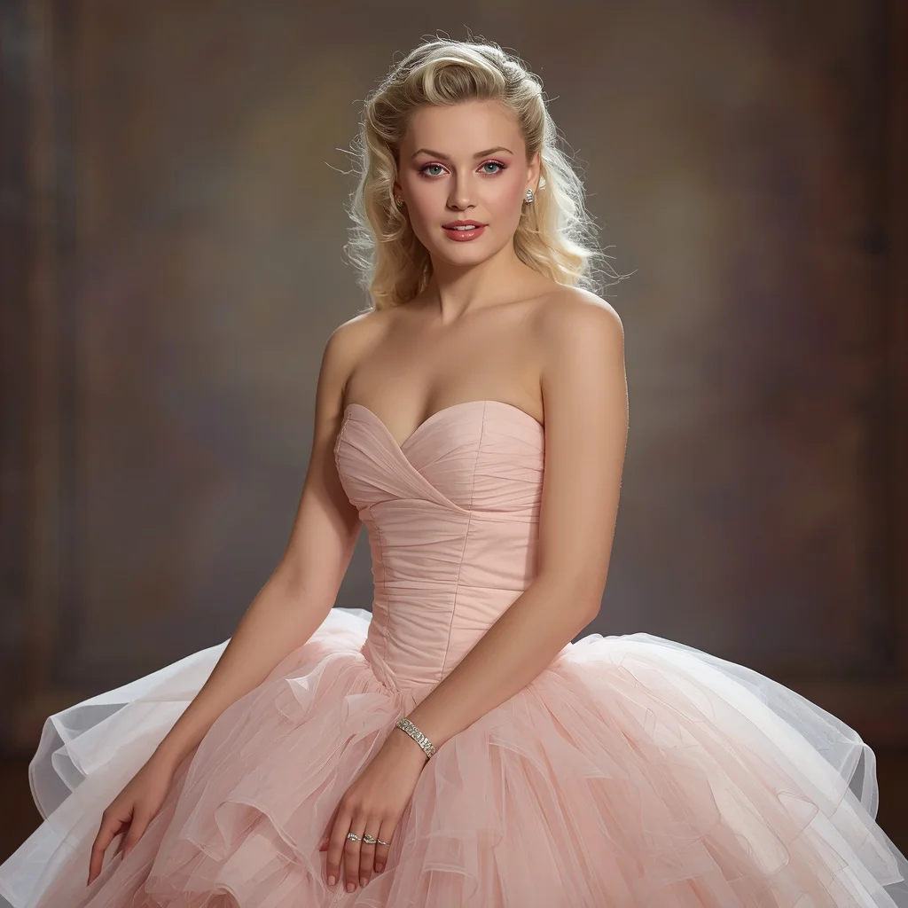 Hollywood Starlet: A Pale Pink Tulle Strapless Gown | motivation ai prompt