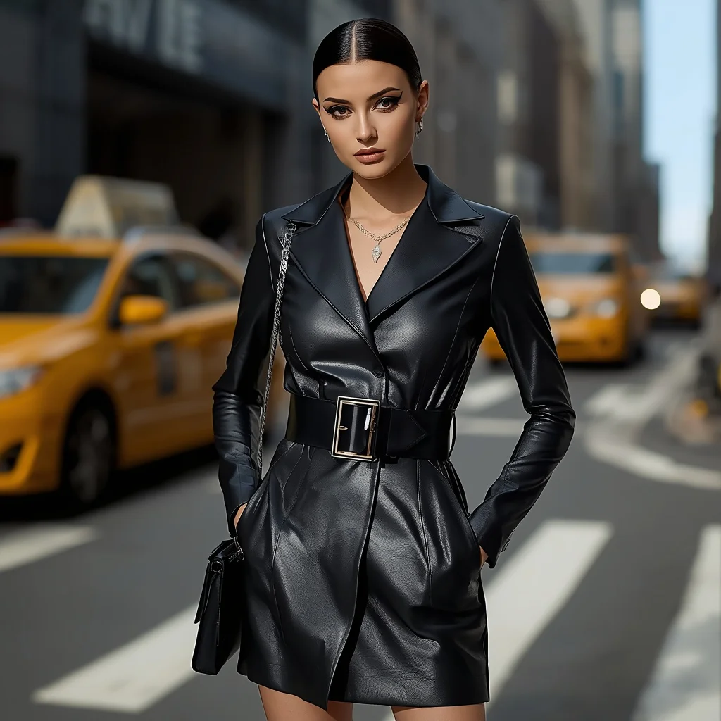 Latest Fashion: Vegan Leather Mini Dress with Statement Belt | Trending prompt Girls ChatGPT