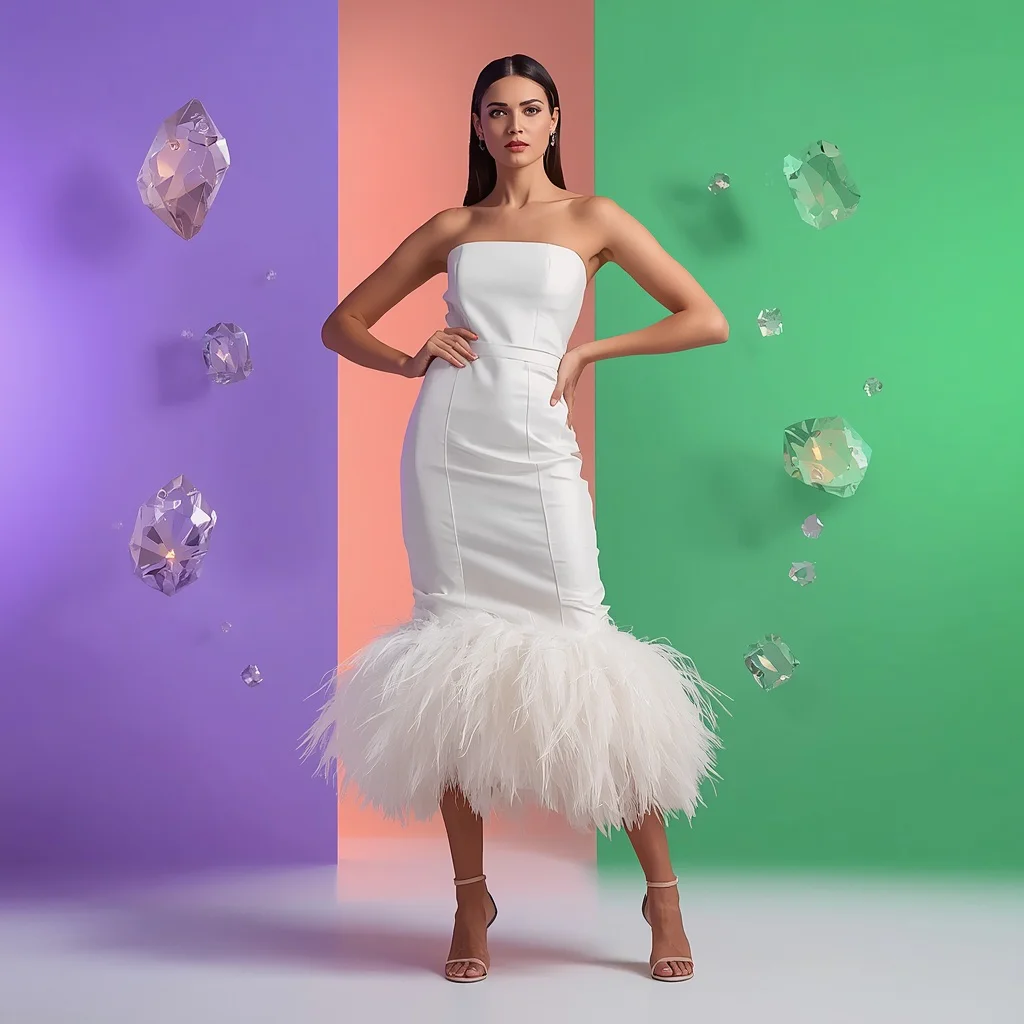 Latest Western Dress Fashion Featuring Luxurious Feather Trimmed Hem | Fashion Model Latest