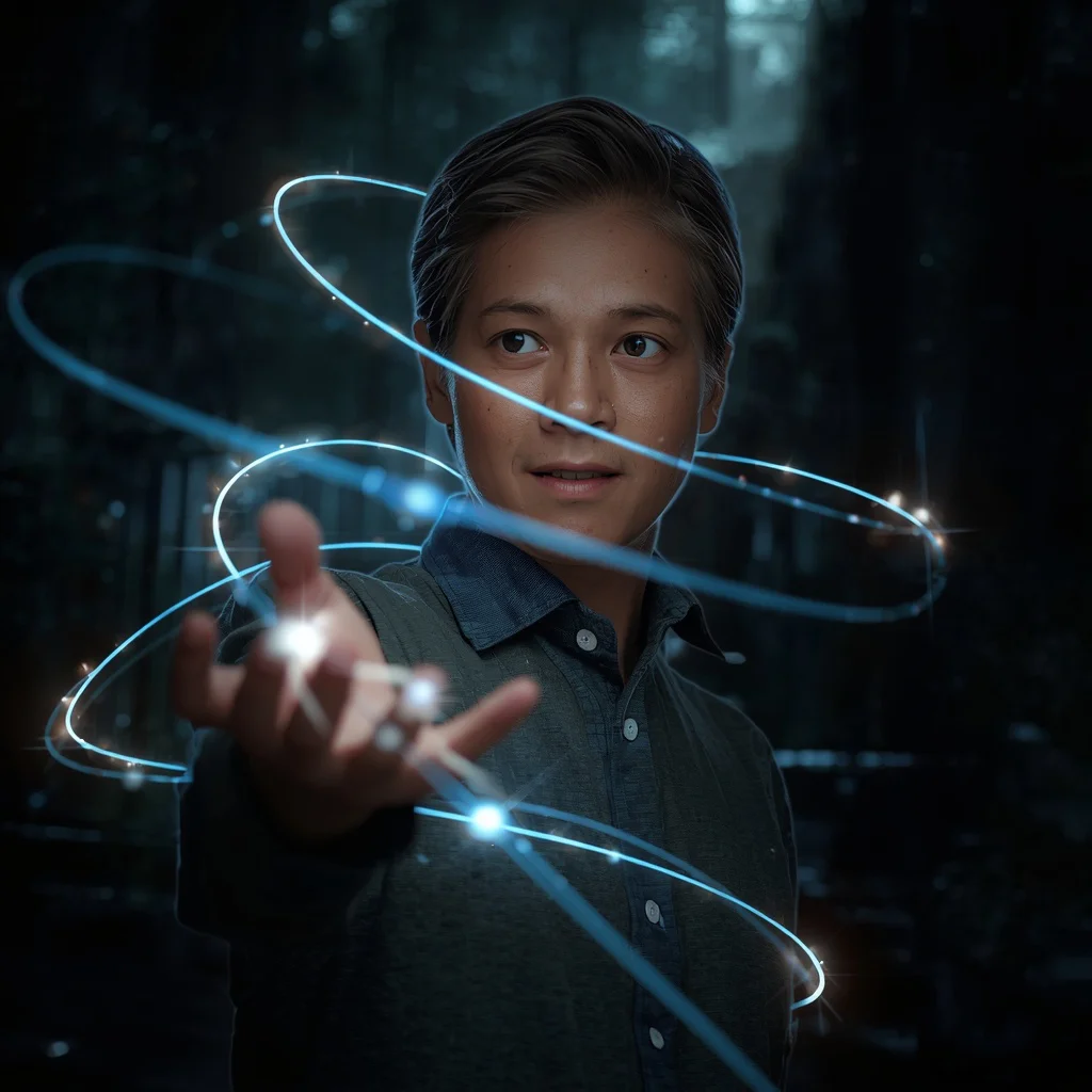 Luminous Interaction: Portrait with Glowing Energy Trails | chatgpt prompt