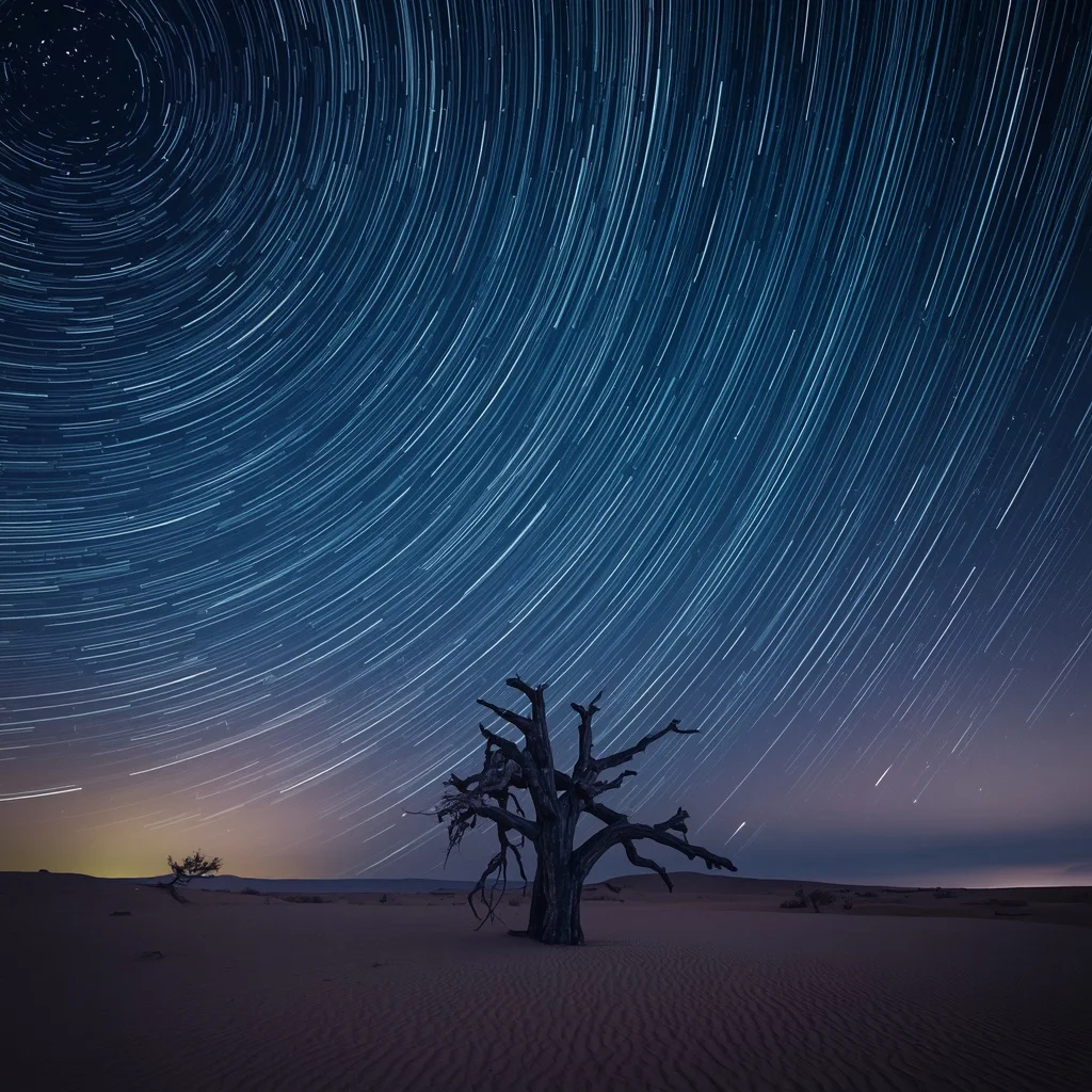 Majestic Desert Star Trails: Celestial Night Landscape | chatgpt prompt generator