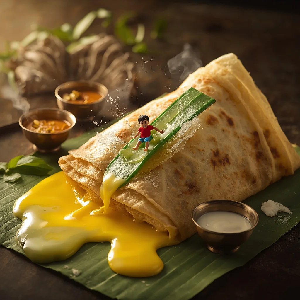 Miniature Boy’s Thrilling Butter Slide on a Crispy Dosa | New prompt seen