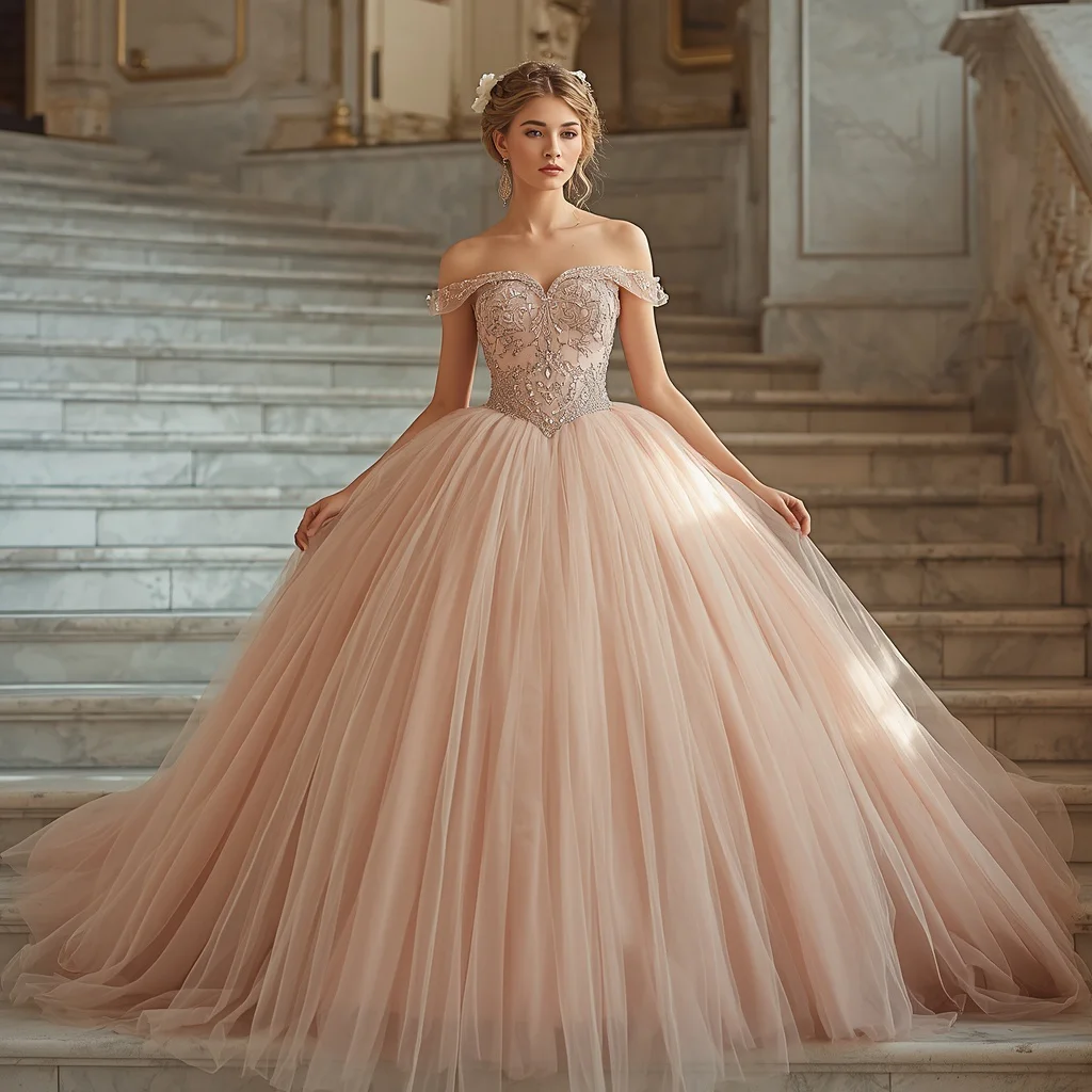 Modern Princess in a Blush Pink Tulle Ball Gown | youtube thumbnail ai prompt