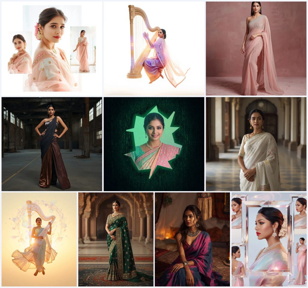 New 10 Cinematic Saree AI Prompts for Dramatic Editorial Photography