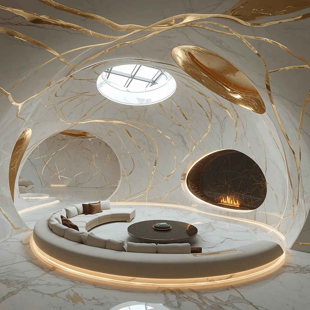 Parametric White Marble Palace with Shimmering Liquid Gold Veins | High-end Visualization Palatial