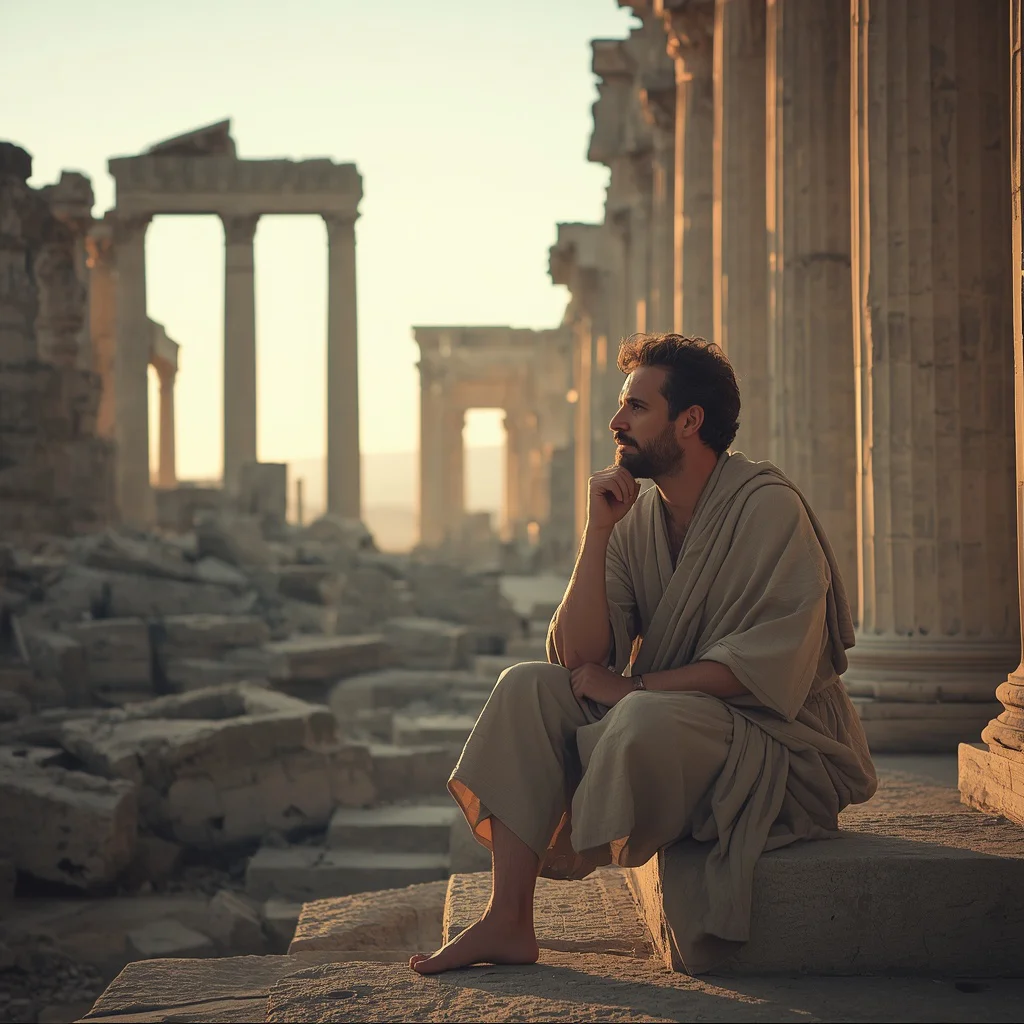 Philosopher’s Retreat: A Man in an Ancient Ruin | Trending prompt in instagram for boy