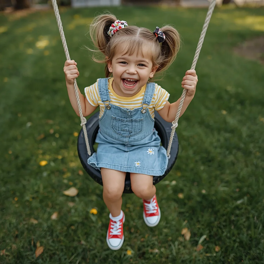 Playful Country Girl in a Denim Jumper Dress