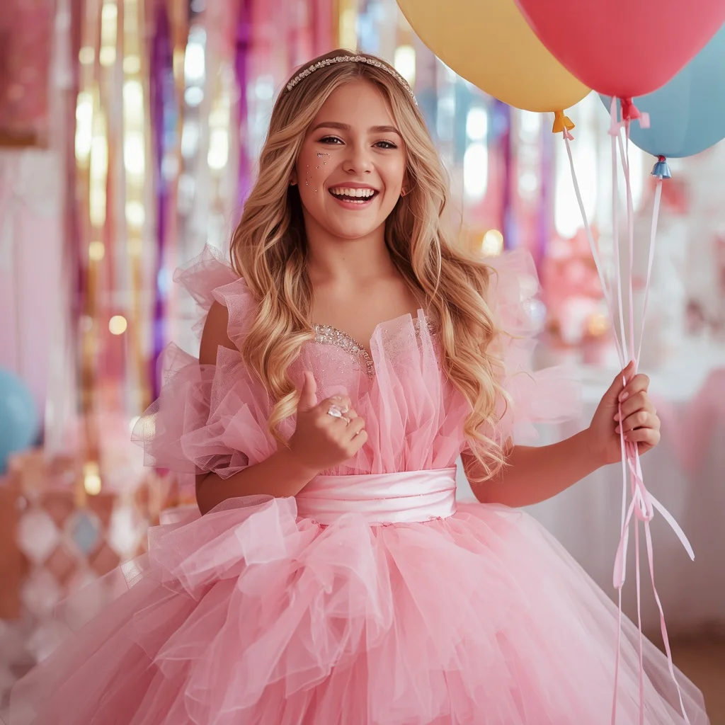 Playful Pink Tulle Party Dress for a Whimsical Celebration | Joyful 18-year-old Girl