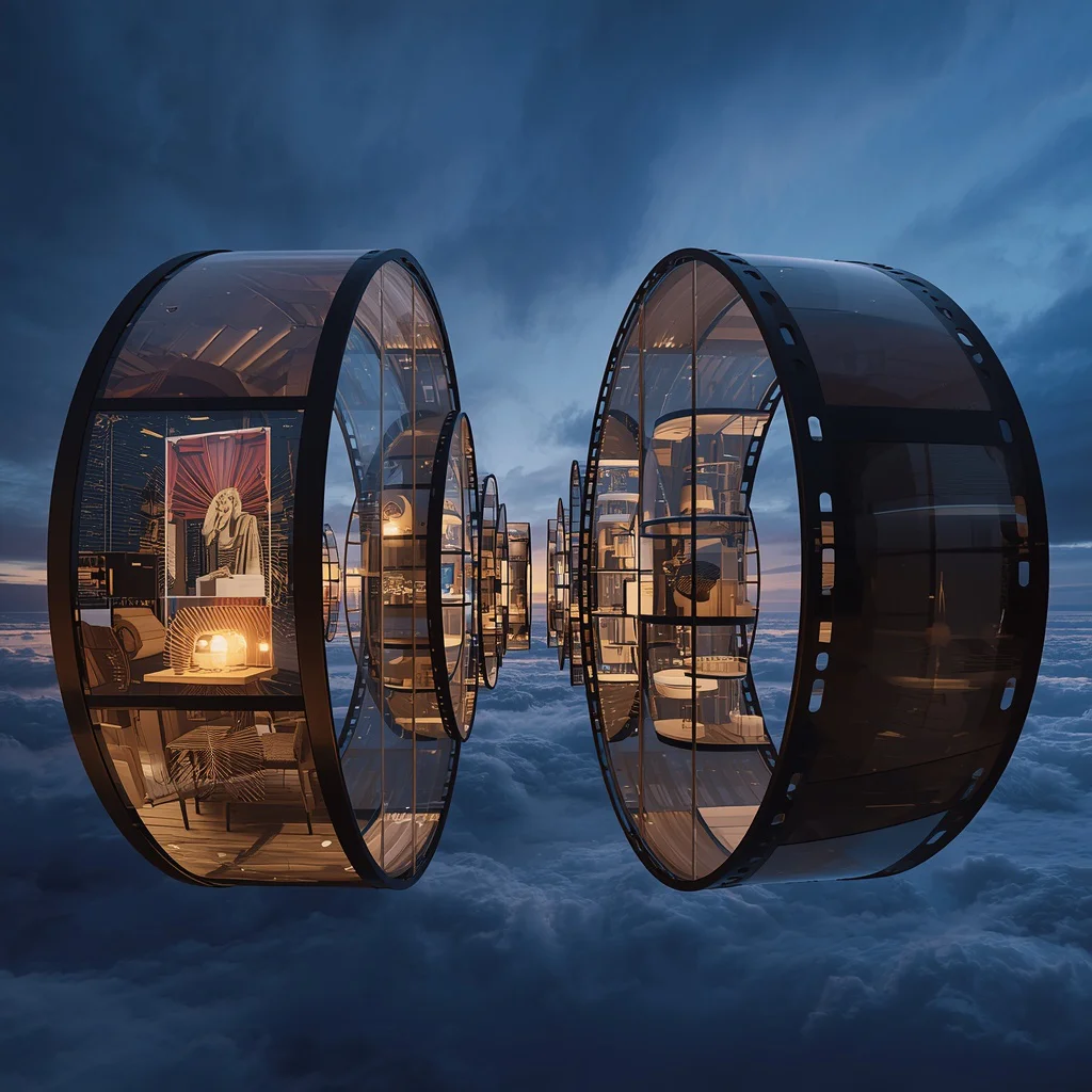 Premium Products Displayed Through Endless Floating Luxury Film Reels | Massive Luxury Film