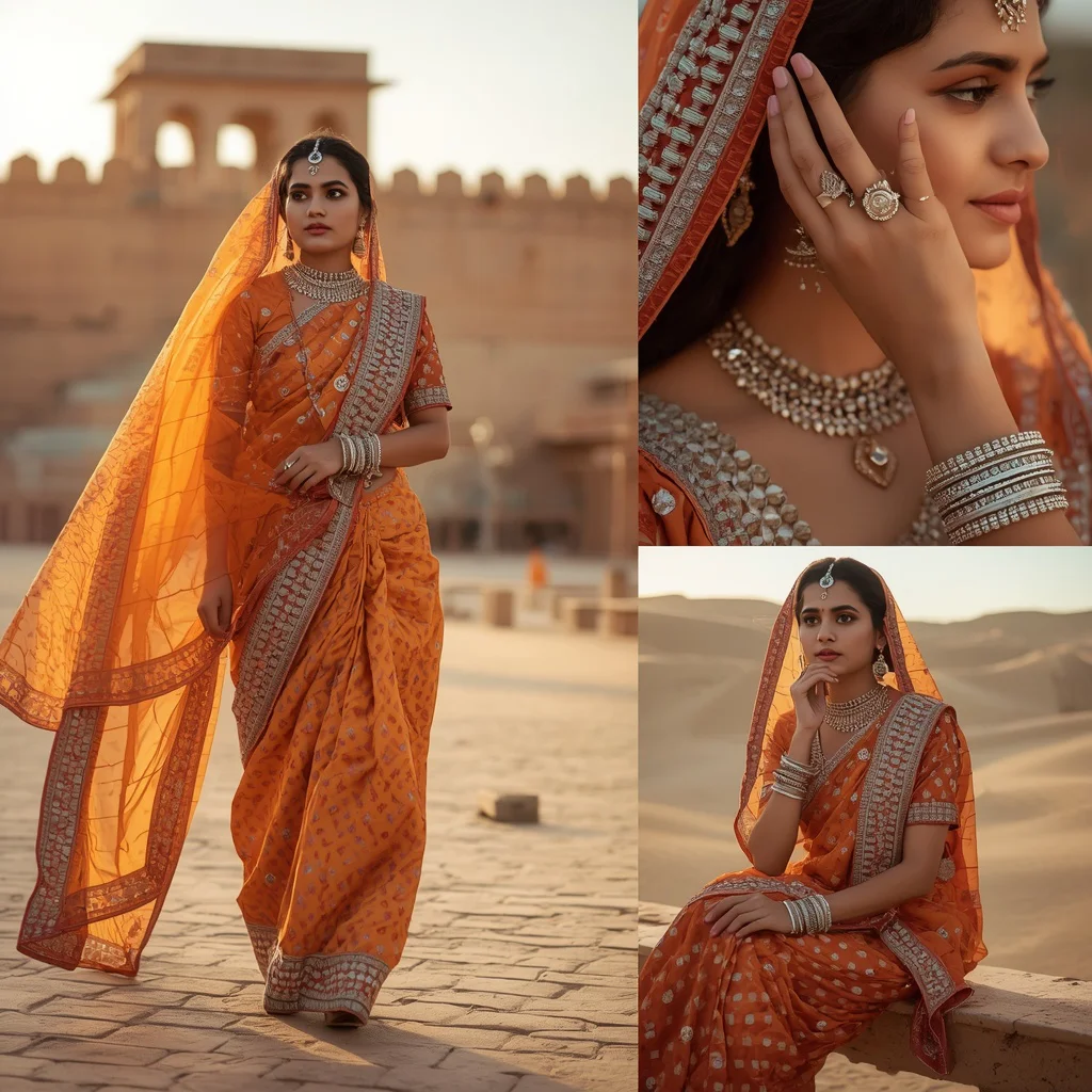 Rajasthani Desert Majesty: Sunlit Fort and Regal Attire | Rajasthani Desert Majesty