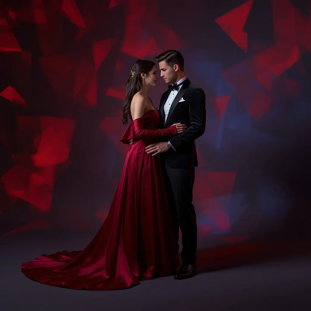Romantic Couple In Elegant Red And Black Evening Wear | Majestic Romantic Cinematic