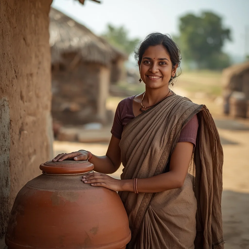 Rural Village Charm: Authentic Portrait by a Clay Pot | ChatGPT photo editing prompts trending Instagram