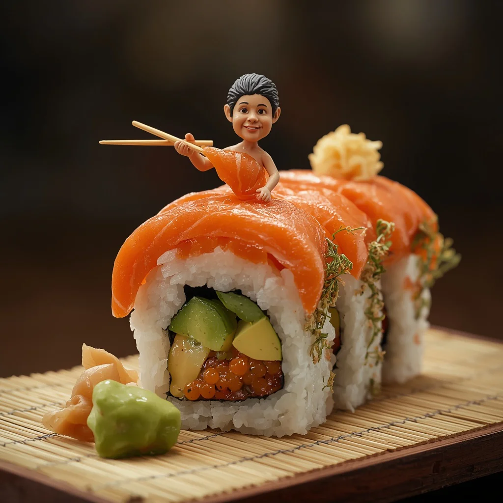 Supersized Sushi Roll Feast: Miniature Me in a Delicious World | Trending ChatGPT Prompt