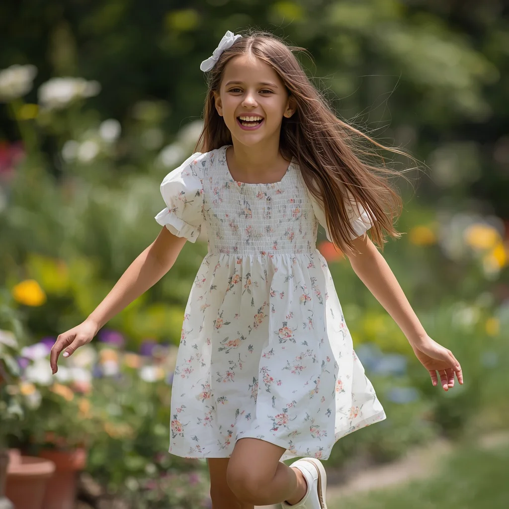 Sweet Floral Smocked Dress for a Playful Summer Garden | best prompt for ai image generator free