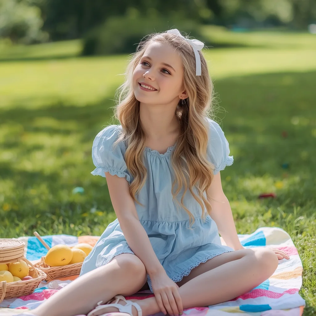 Sweet Pastel Blue Babydoll Dress for a Summer Picnic | Sweet 19-year-old Girl