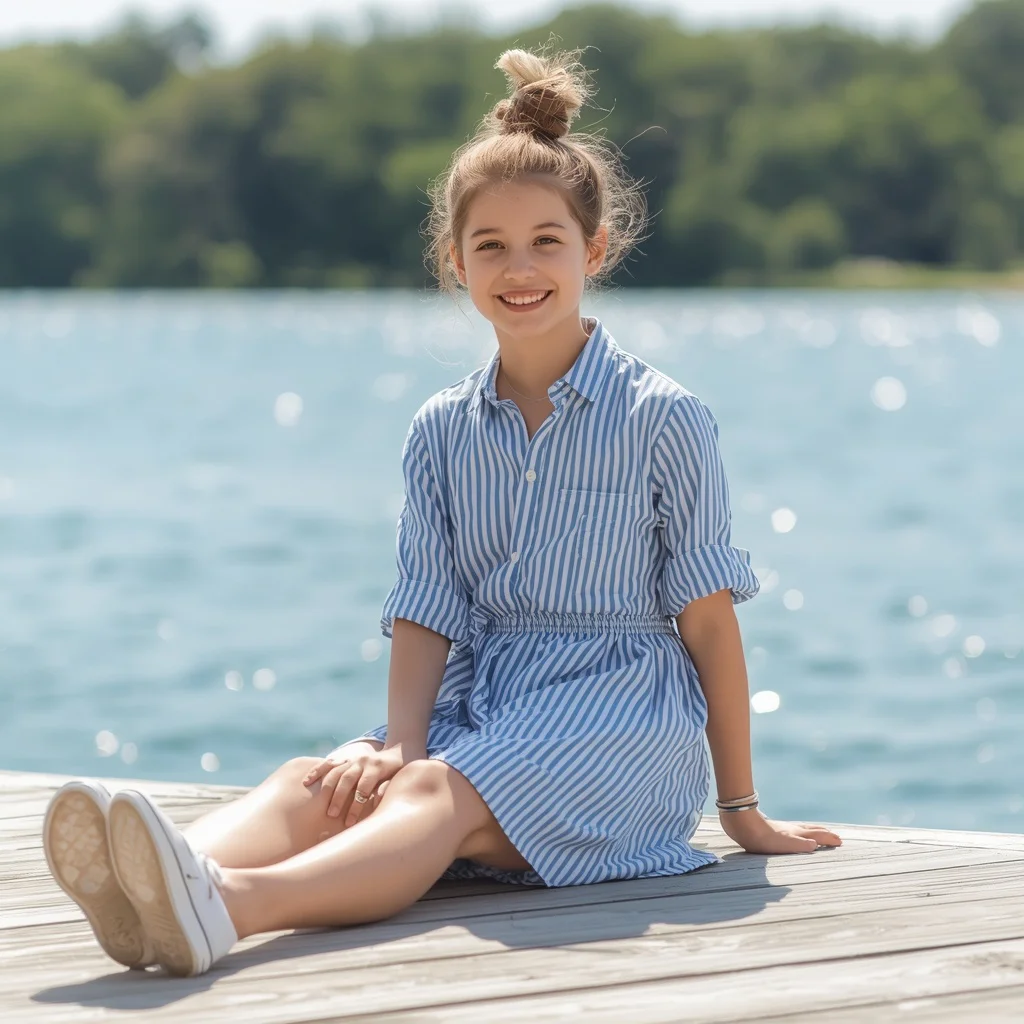 Sweet Striped Shirtdress for a Relaxed Lakeside Outing | ChatGPT photo editing prompts