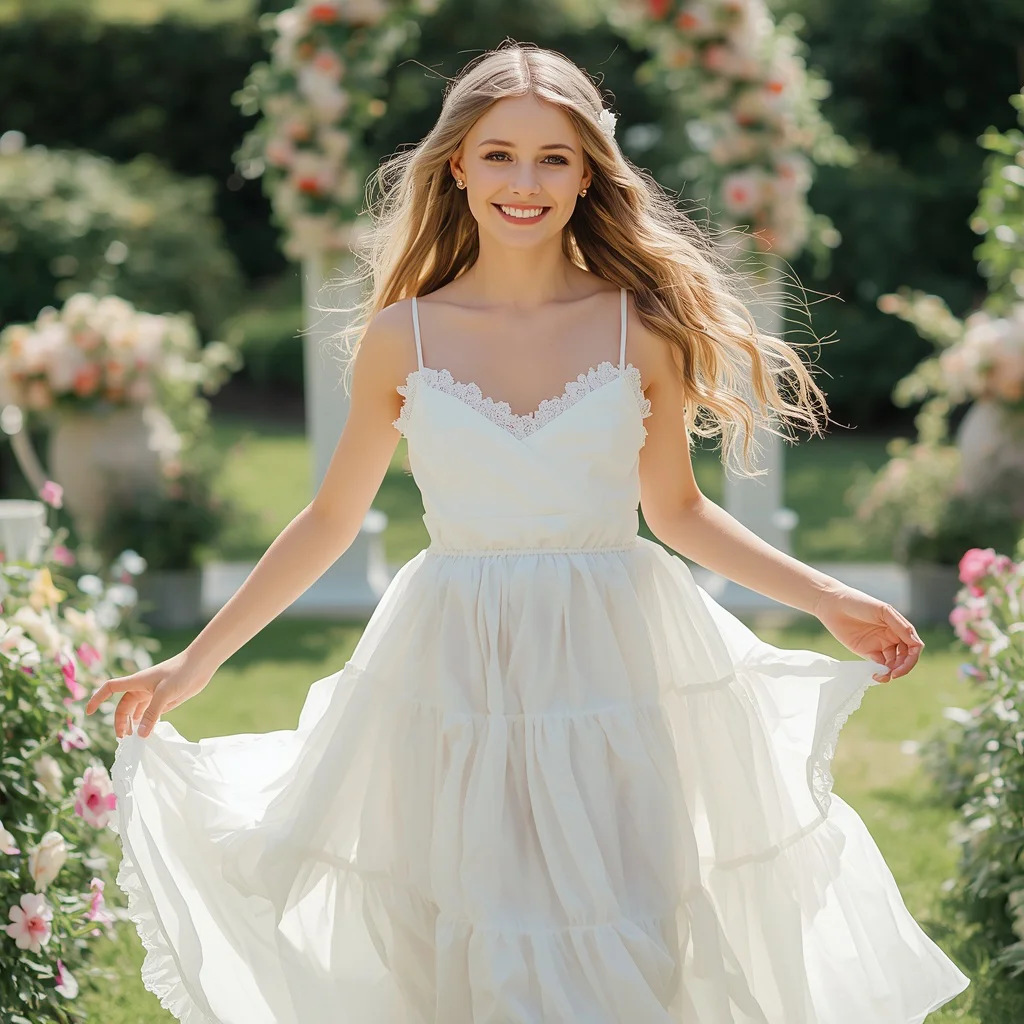 Sweet White Ruffle Tiered Maxi Dress for Summer Wedding | Charming 22-year-old Girl